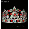 3 Inch AB Rhinestone Red Flower Full Round Crown